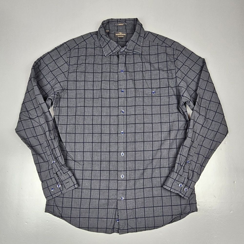 Rodd & Gunn‎ Button Up Shirt Mens Med. Sports Fit Grey Checkered Longsleeve.